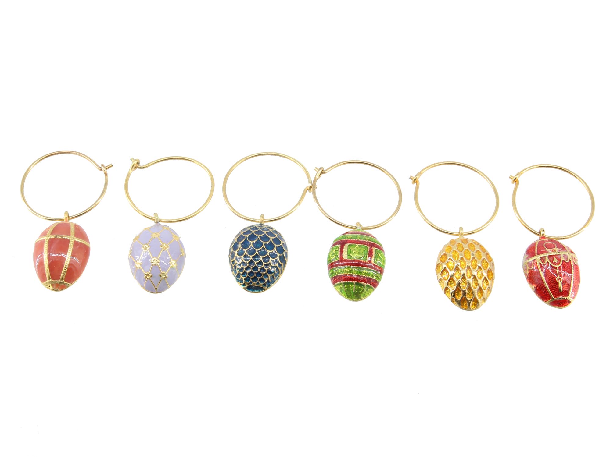 A SET OF SIX FABERGE ENAMEL EGG WINE CHARMS PIC-2